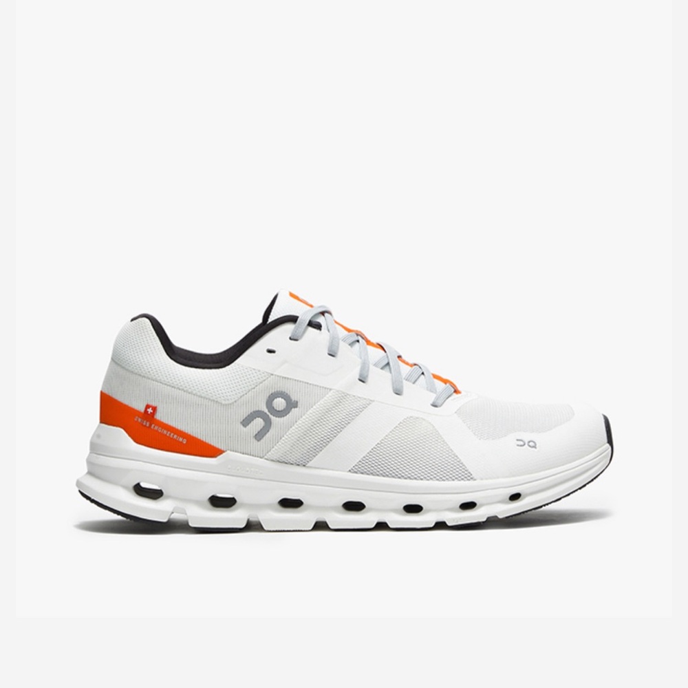 NEW On Running Cloudrunner Undyed White Flame White and Orange Running Sneakers